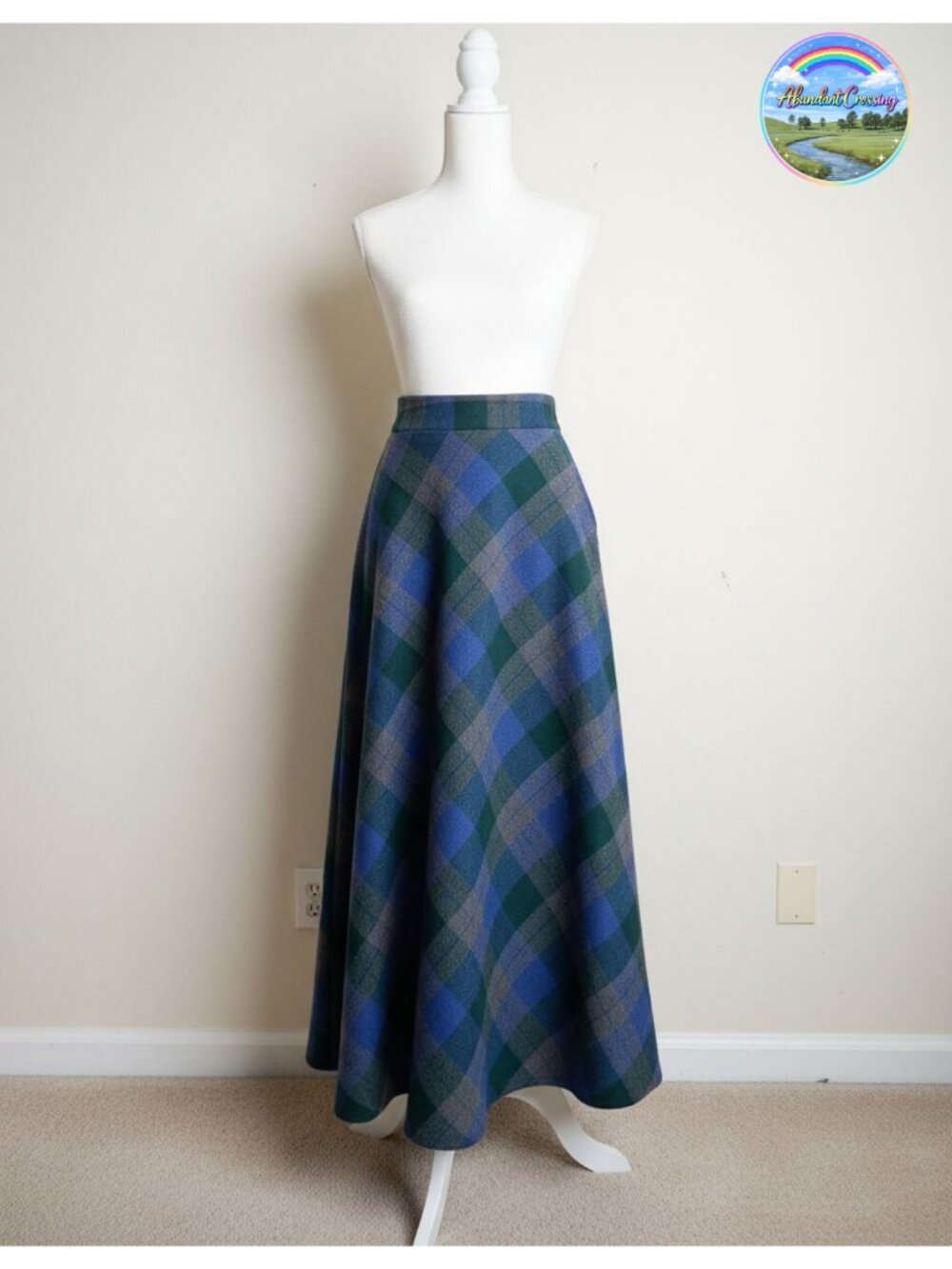 Wool Blend Plaid A-Line High Waist Long Maxi Skirt with Pockets